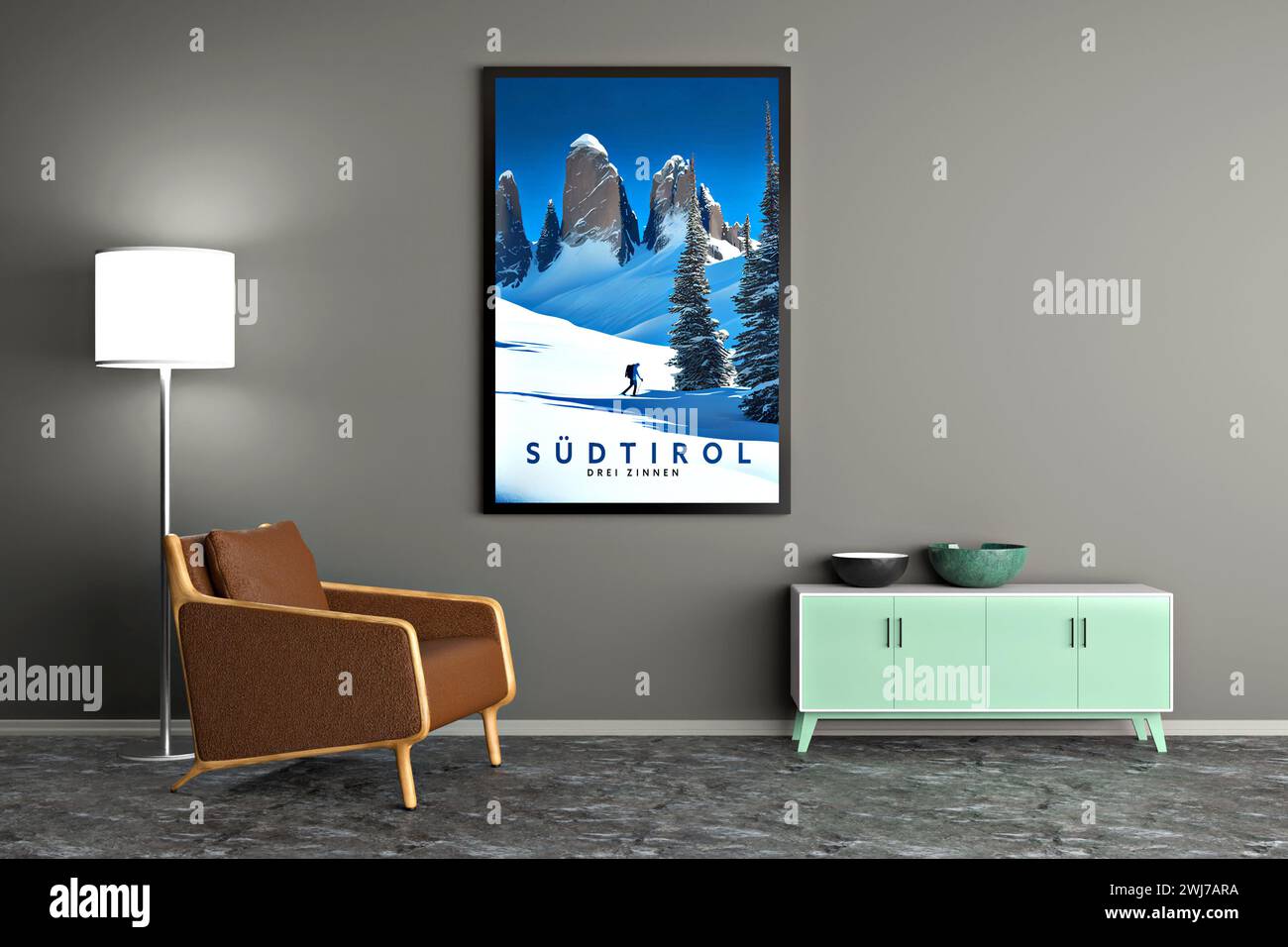 Une maquette pour art mural et galerie d'art avec toile ou affiche, illustration 3D. Banque D'Images