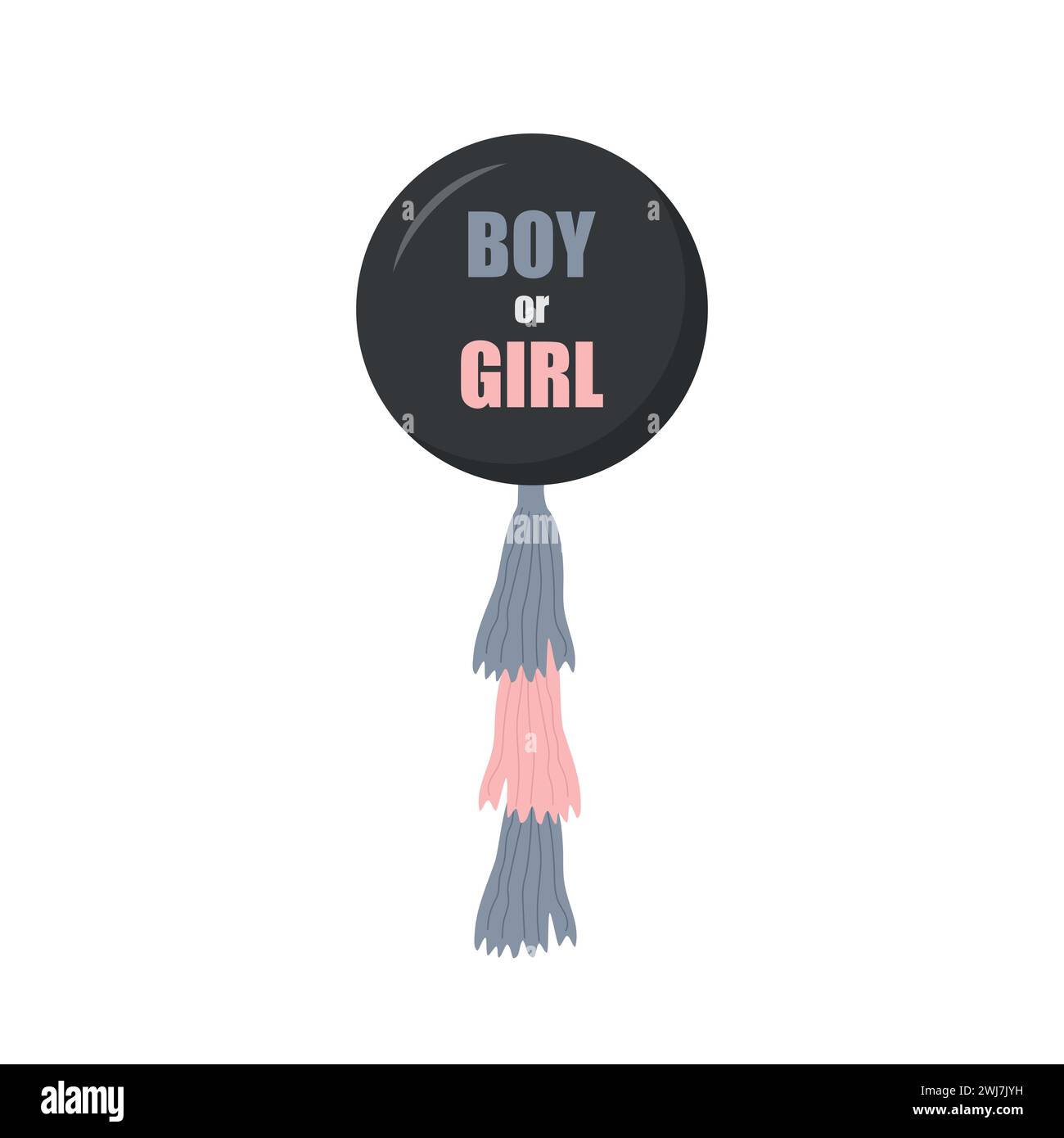 Fête de révélation du genre. Ballon avec inscription garçon ou fille. Carte de voeux pour la douche de bébé. Illustration vectorielle dans le style de dessin animé plat Illustration de Vecteur