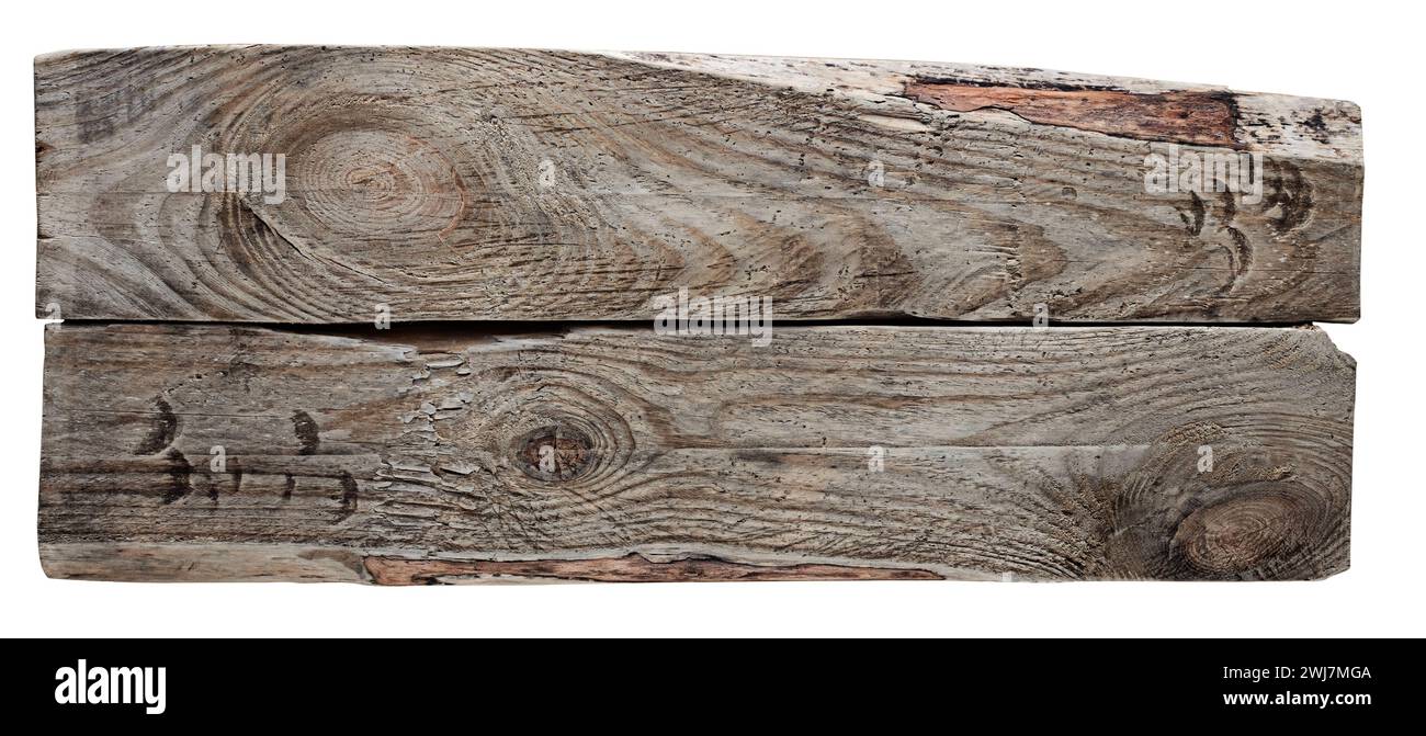 Texture de deux planches de bois isolées en blanc. Banque D'Images