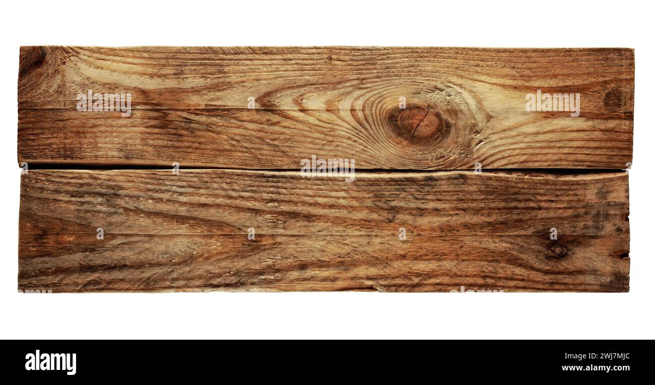 Texture de deux planches de bois isolées en blanc. Banque D'Images