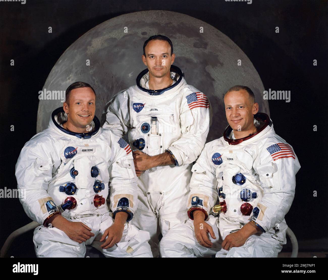 Astronautes Apollo 11. L'équipage d'Apollo 11, le premier vol spatial à débarquer des hommes sur la lune le 20 juillet 1969. De gauche à droite, Neil Armstrong, Michael Collins et Buzz Aldrin. Photo publiée avec l'aimable autorisation de la NASA, mai 1969. Banque D'Images