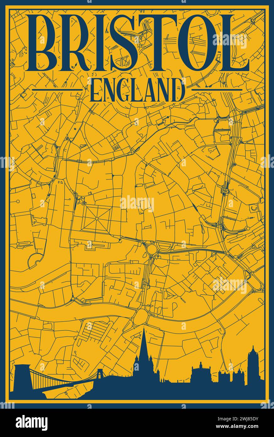 Réseau routier et affiche skyline du centre-ville Bristol, ANGLETERRE Illustration de Vecteur