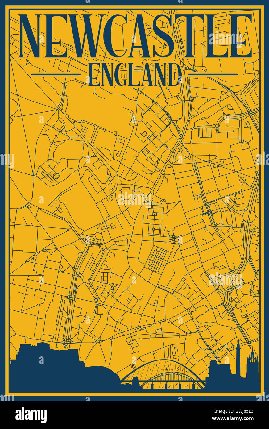 Réseau routier et affiche d'horizon du centre-ville DE NEWCASTLE, ANGLETERRE Illustration de Vecteur