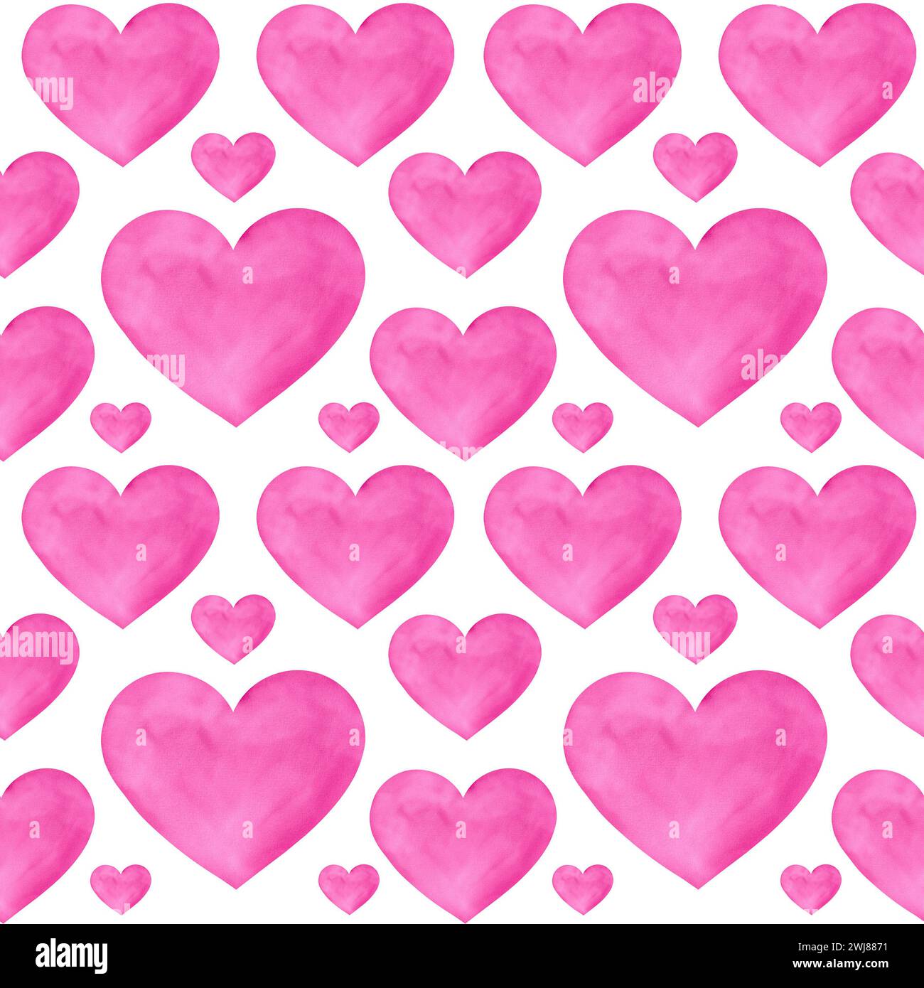 Motif aquarelle Saint-Valentin avec coeur d'amour isolé sur blanc. Modèle d'amour avec des coeurs pour la conception de tissus, imprimés, textiles, vêtements. Banque D'Images