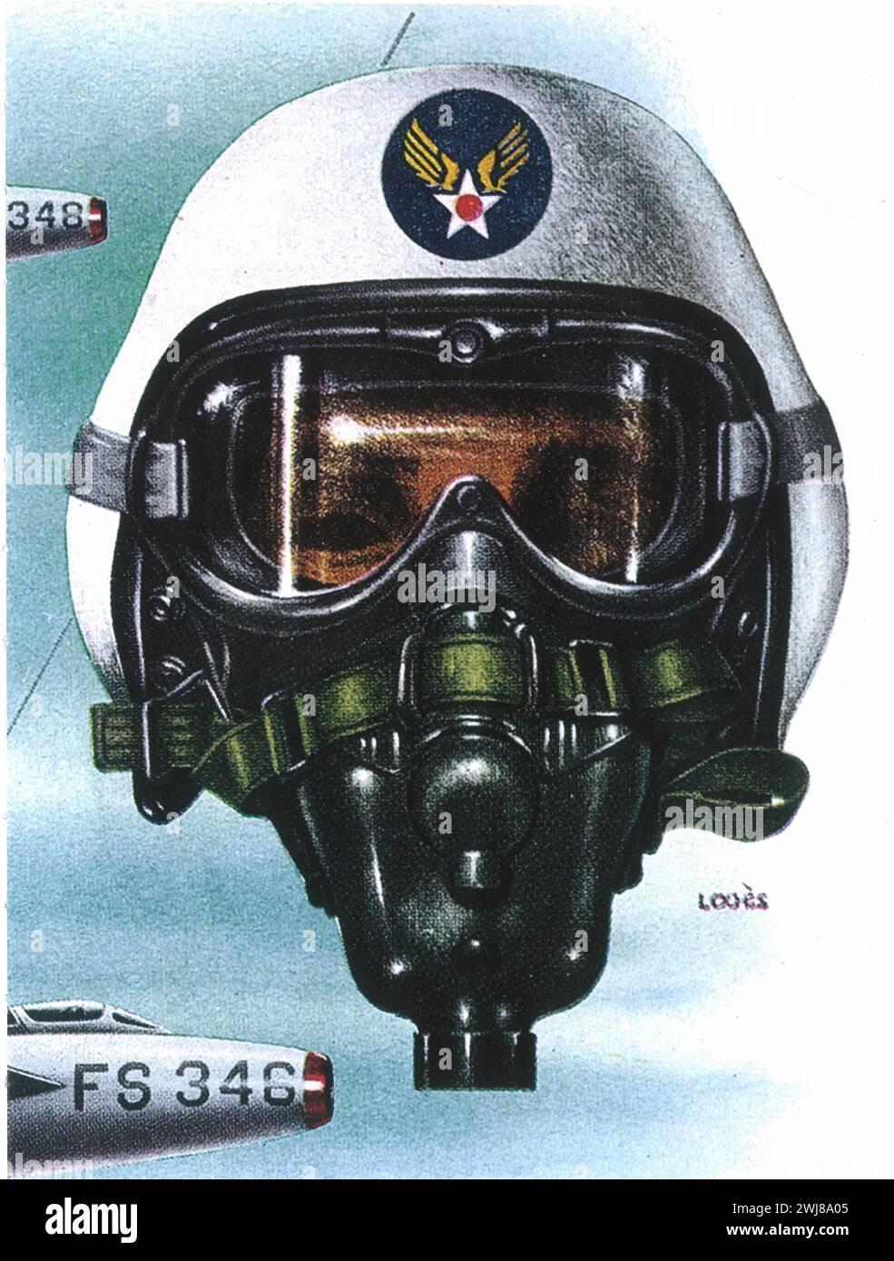 1950s US Air Force P-series Protective Flight Helmet annonce pour l'US Air Force apparaissant dans Air Force Magazine ; une annonce originale de casque P-1 Banque D'Images