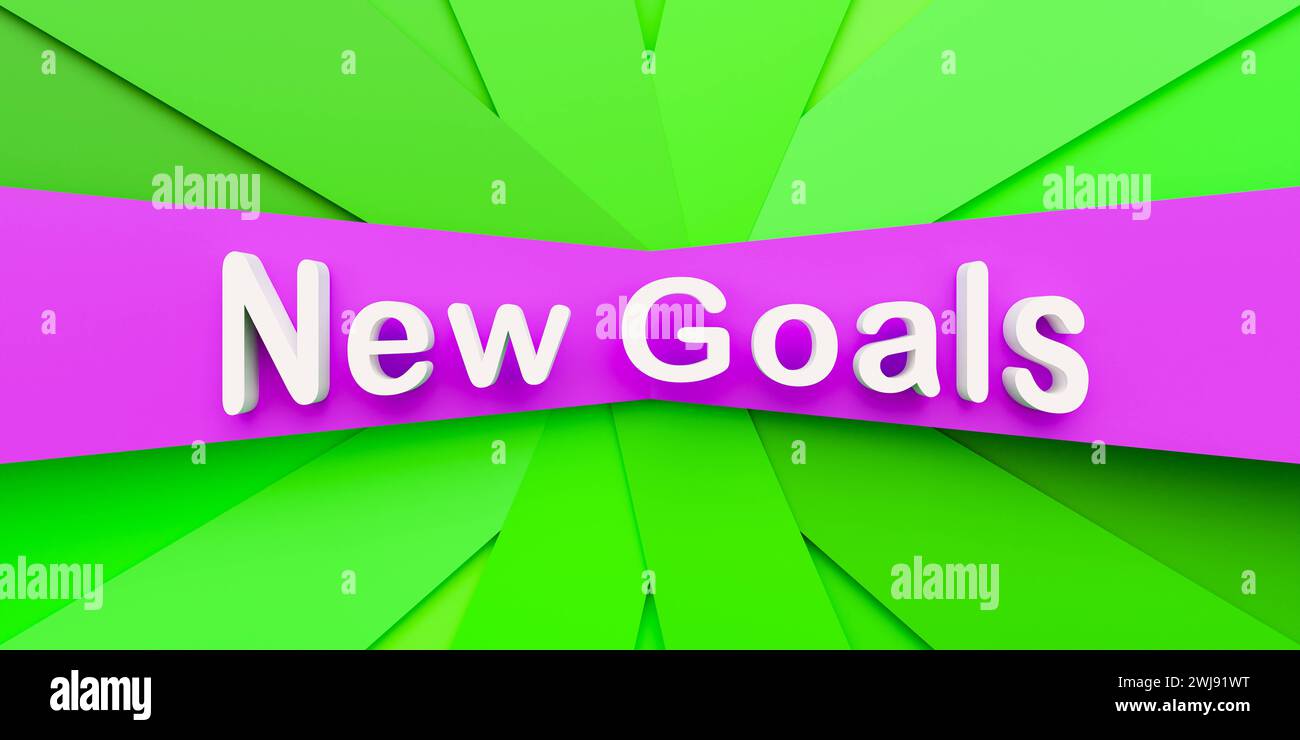 Nouveaux objectifs. Nouveaux objectifs. Bandes de papier coloré avec le texte, nouveaux objectifs en lettres blanches. Objectifs, chance, inspiration, text banner K033 New Goals Banque D'Images