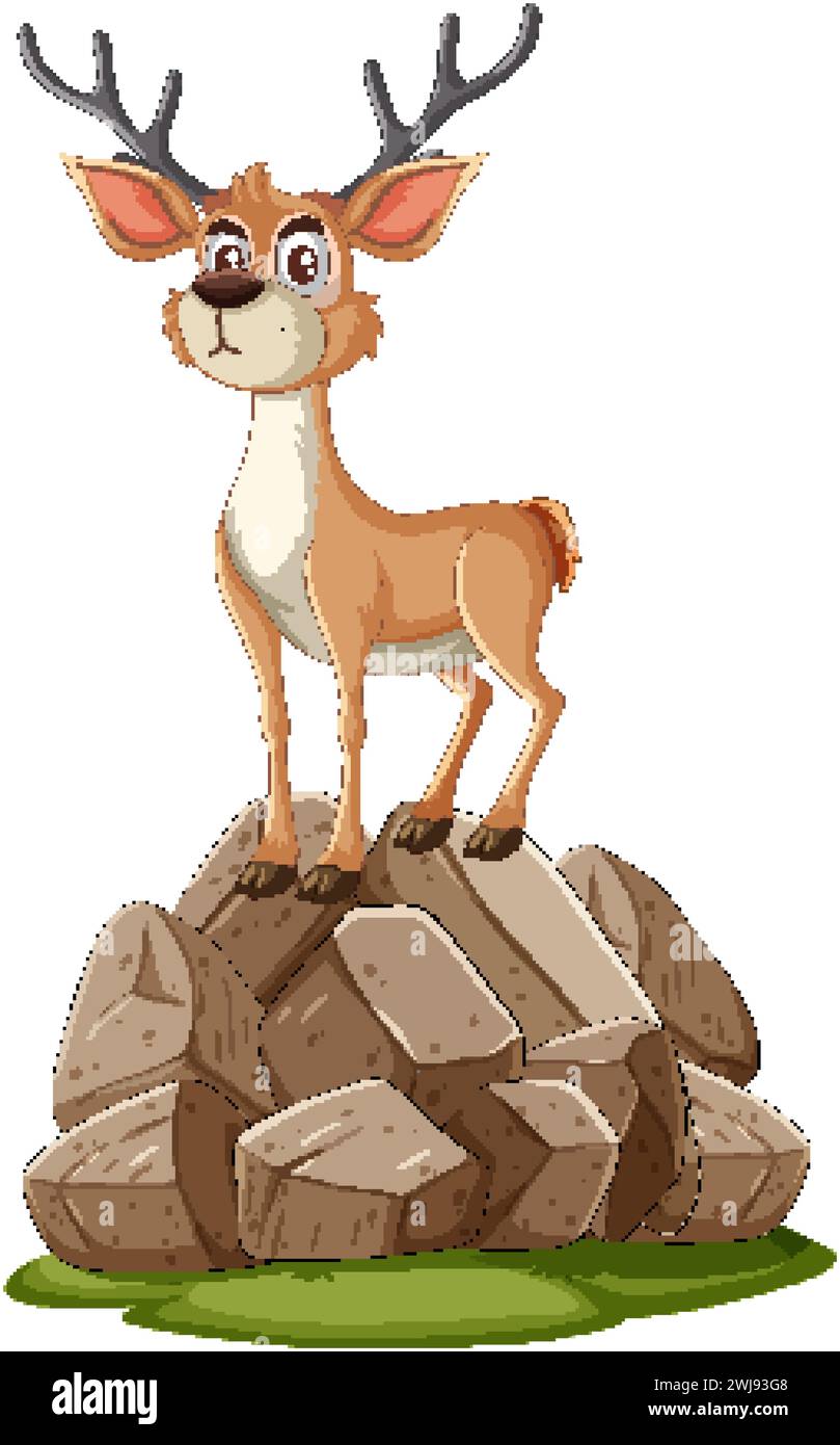 Adorable cerf debout au sommet d'un tas de rochers Illustration de Vecteur
