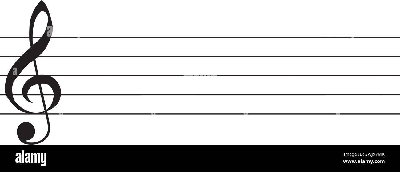 Icône de portée musicale vierge. Bâton de musique et signe de clef d'aigus. Symbole de note de musique vide. style plat. Banque D'Images