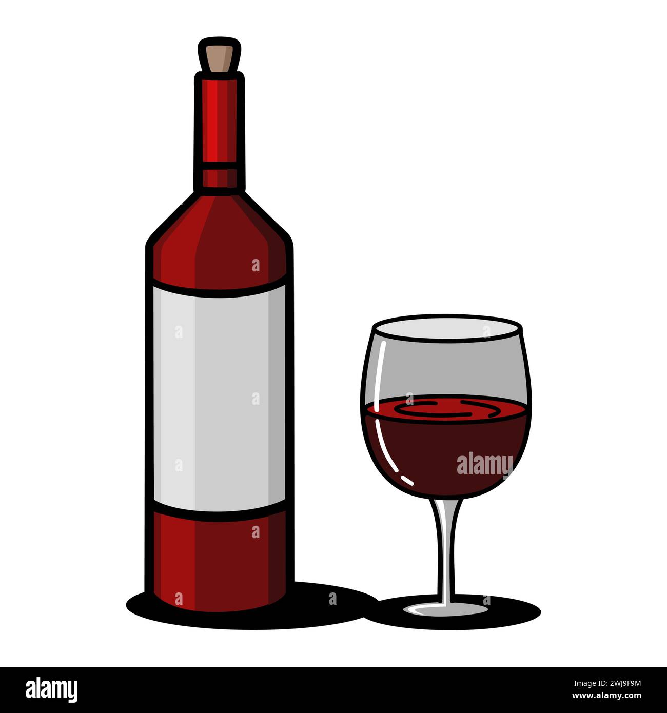 Doodle art de bouteille de vin et de verre, illustration vectorielle de contour isolé sur blanc Illustration de Vecteur