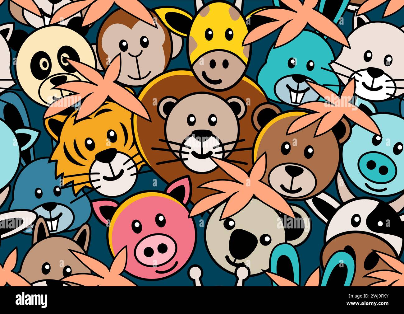 Art mural doodle de têtes d'animaux, illustration vectorielle modèle sans couture Illustration de Vecteur