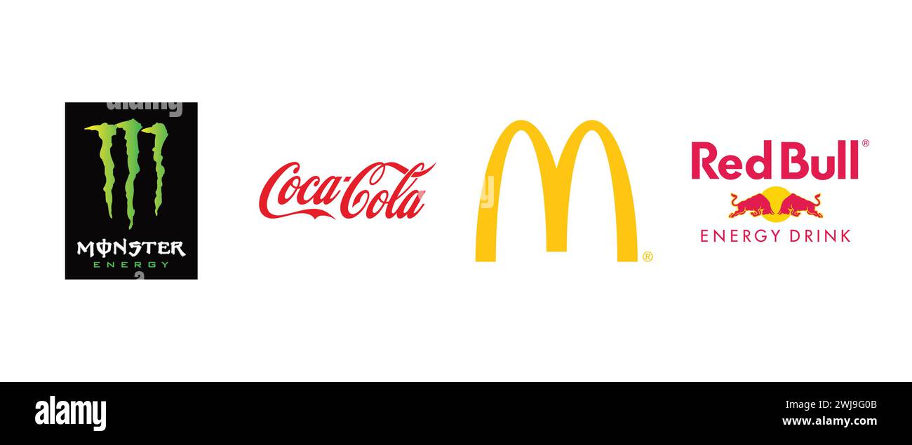 Coca-Cola, McDonalds, Monster Energy, Red Bull . Illustration vectorielle, logo éditorial. Illustration de Vecteur