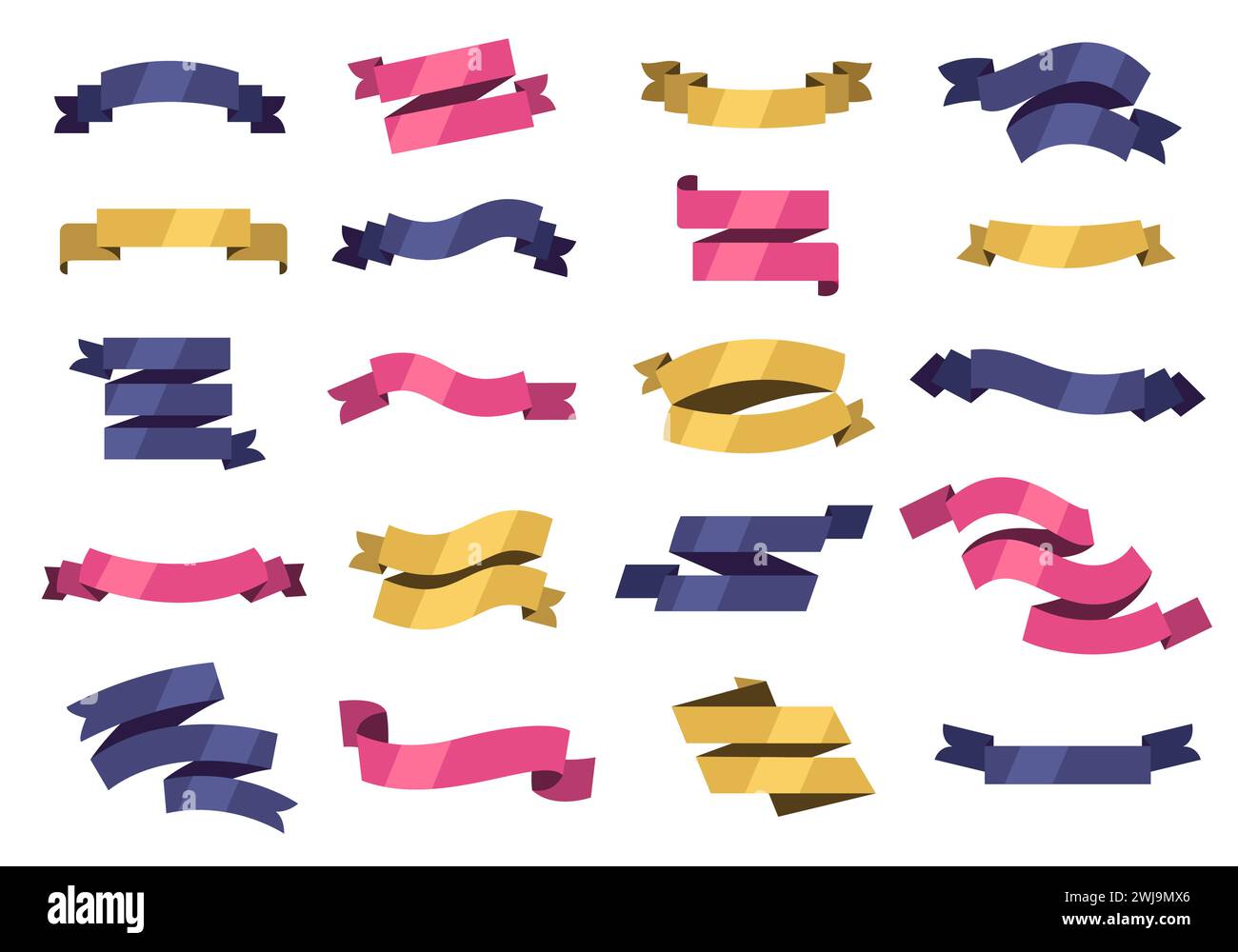 Bannières de ruban colorées. Bordures décoratives abstraites de défilement pour le texte, conception de bannière de dessin animé pour la décoration de célébration. Ensemble de vecteurs Illustration de Vecteur