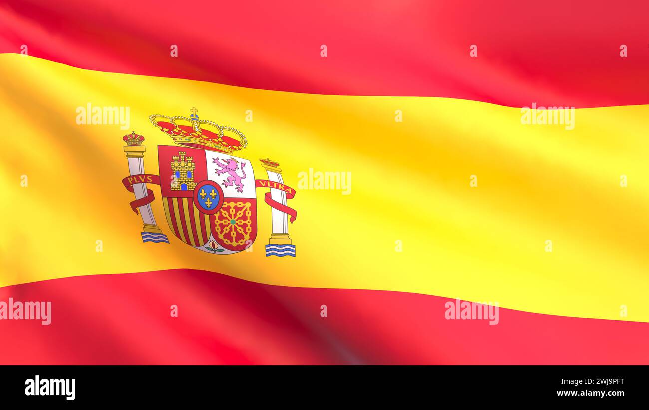 Rendu 3D - le drapeau national de l'Espagne flottant dans le vent. Banque D'Images
