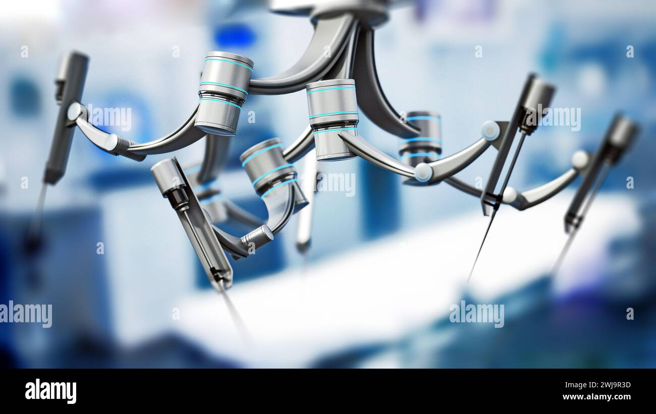 Bras robotisés pour la chirurgie assistée par robotique. Illustration 3D. Banque D'Images