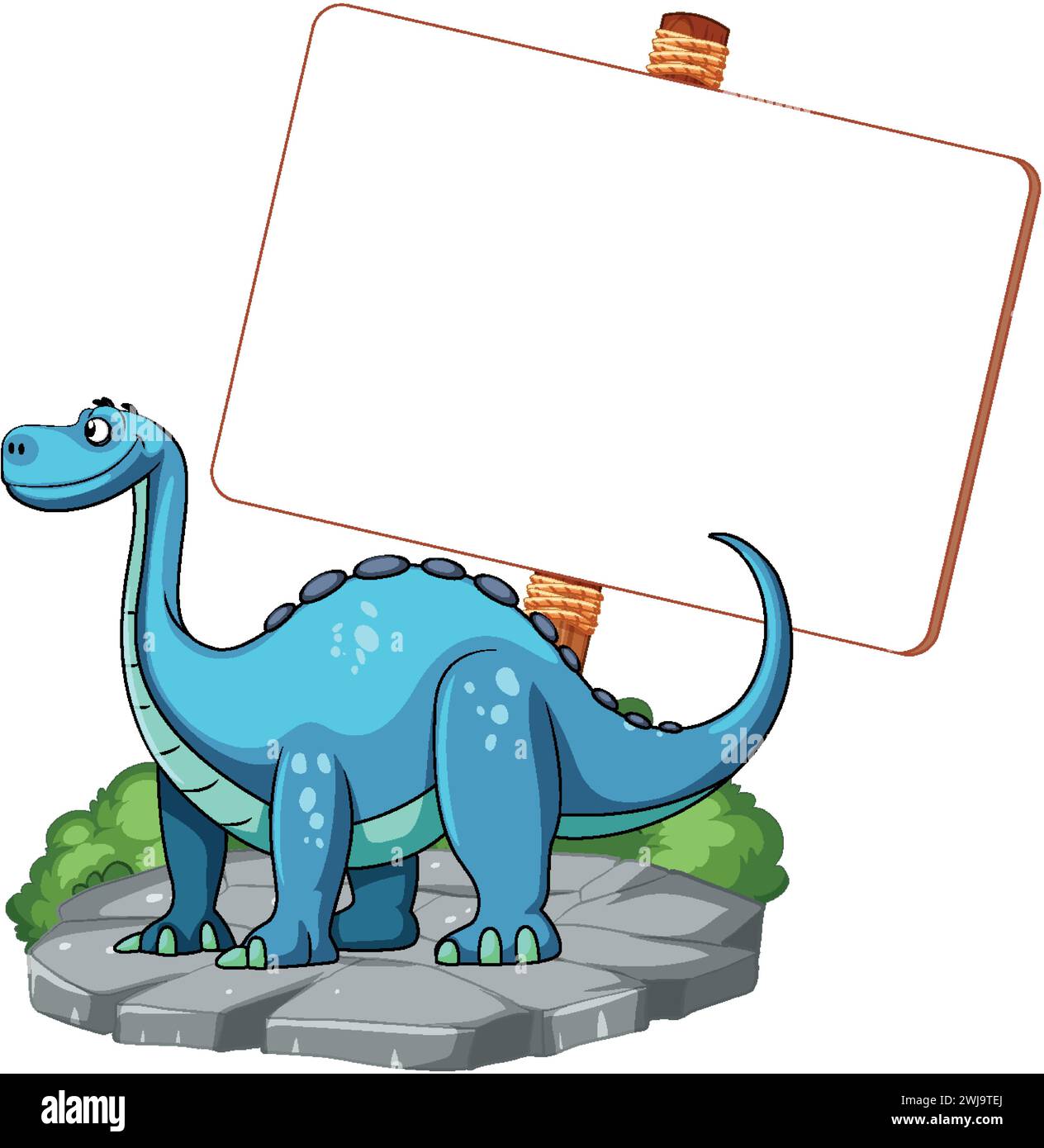 Dinosaure de dessin animé à côté d'un grand panneau vide. Illustration de Vecteur