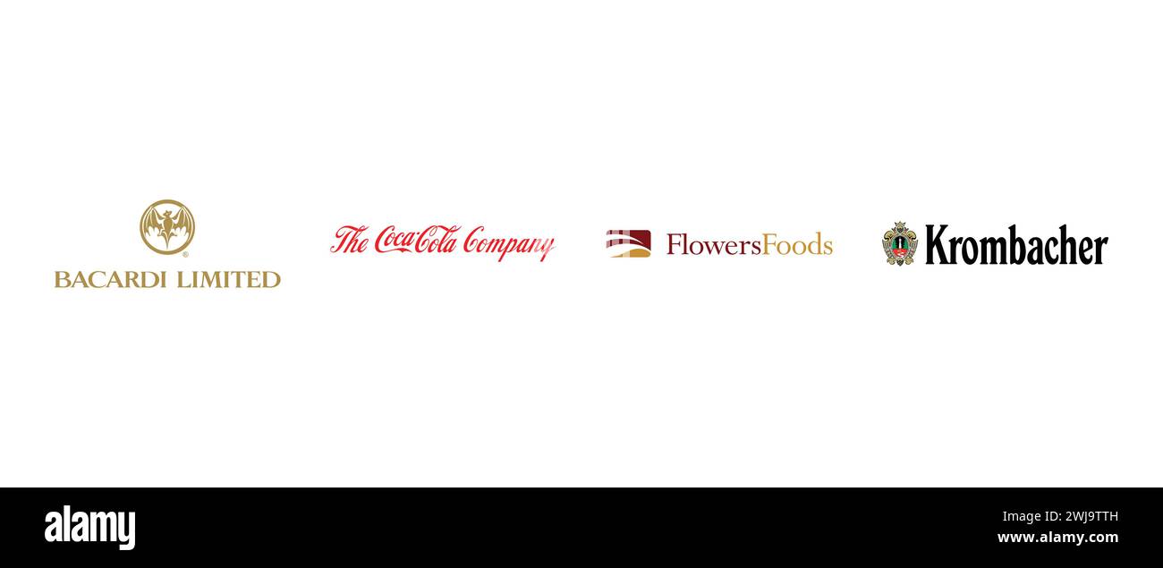 Flowers Foods, Bacardi Limited, Krombacher, The Coca-Cola Company. Illustration vectorielle, logo éditorial. Illustration de Vecteur
