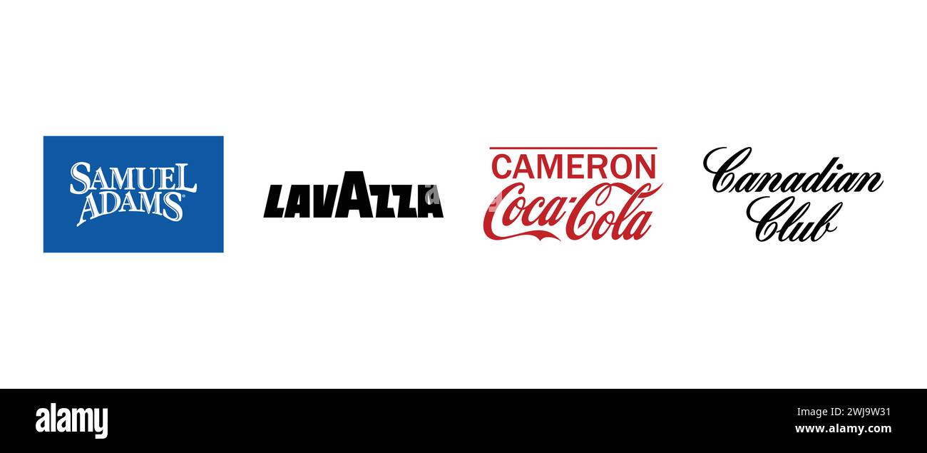 Cameron Coca-Cola, Lavazza, Samuel Adams , Canadian Club Whisky. Illustration vectorielle, logo éditorial. Illustration de Vecteur
