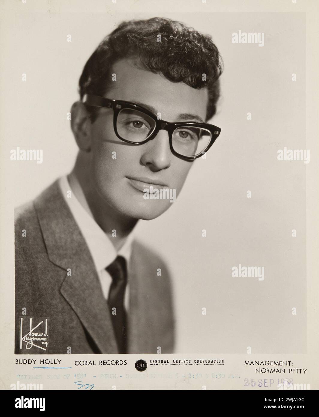 1958 Buddy Holly photographie publicitaire, Coral Records Banque D'Images
