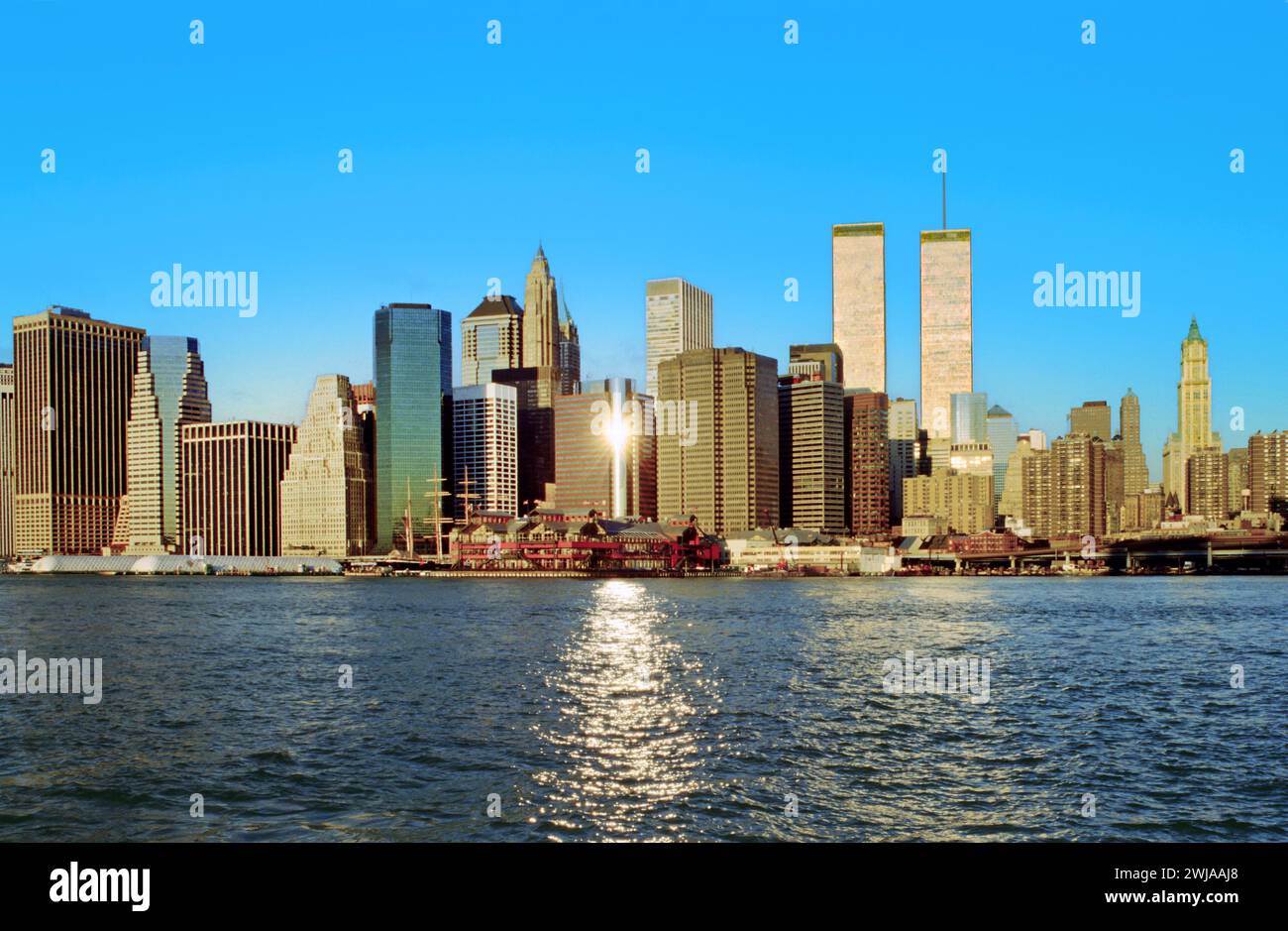 Vue sur le mahattan inférieur et le World Trade Center à New York, Amérique. Le WTC a été détruit en 911 par des terroristes, USA Banque D'Images