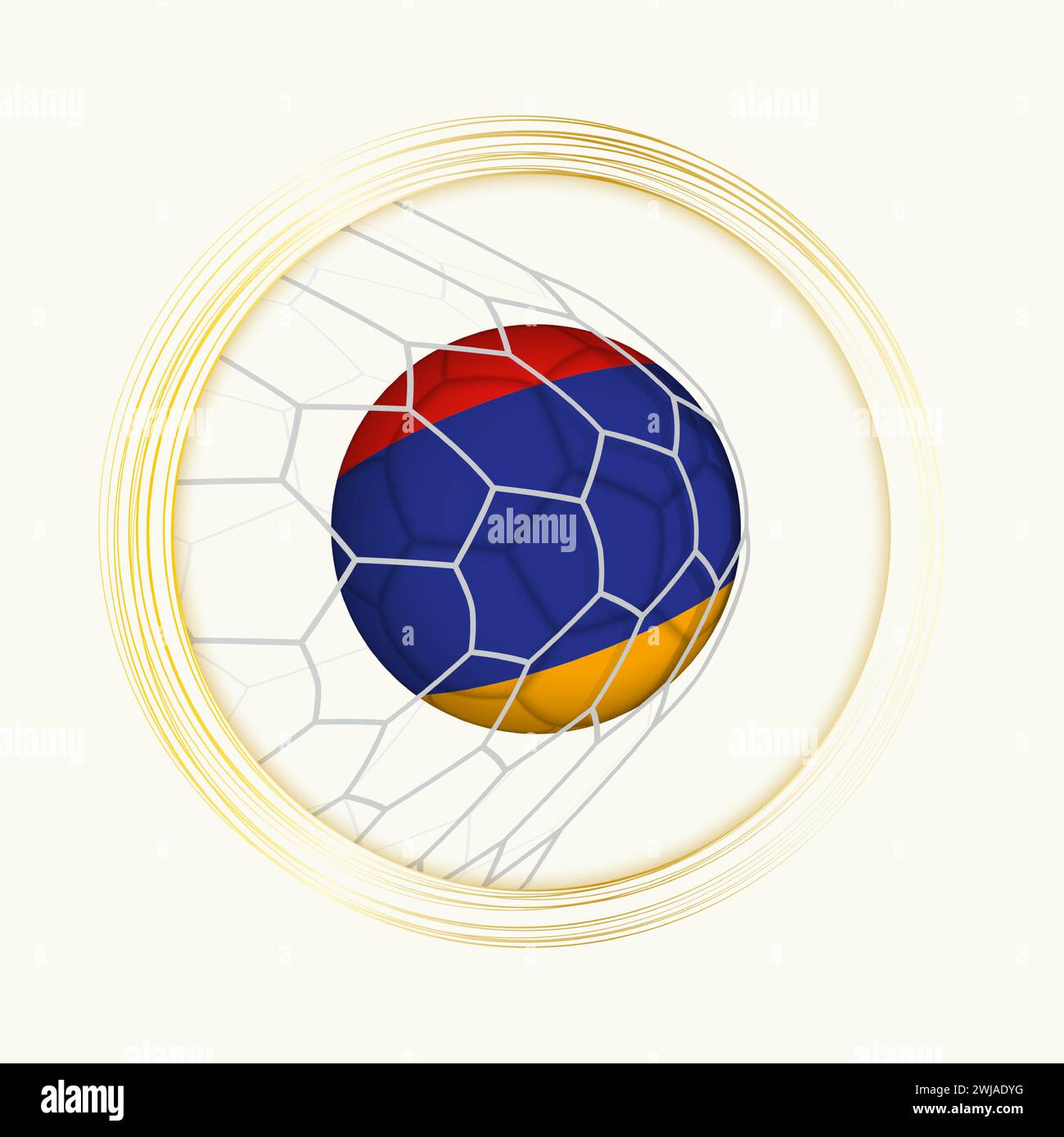 But de marquage de l'Arménie, symbole de football abstrait avec illustration de ballon d'Arménie dans le filet de football. Illustration sportive vectorielle. Illustration de Vecteur