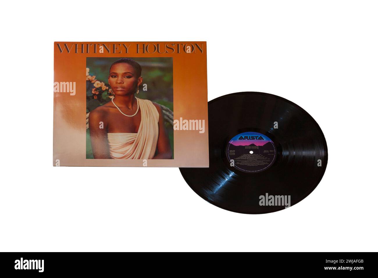 Whitney Houston album vinyle LP couverture isolée sur fond blanc - 1985 Banque D'Images