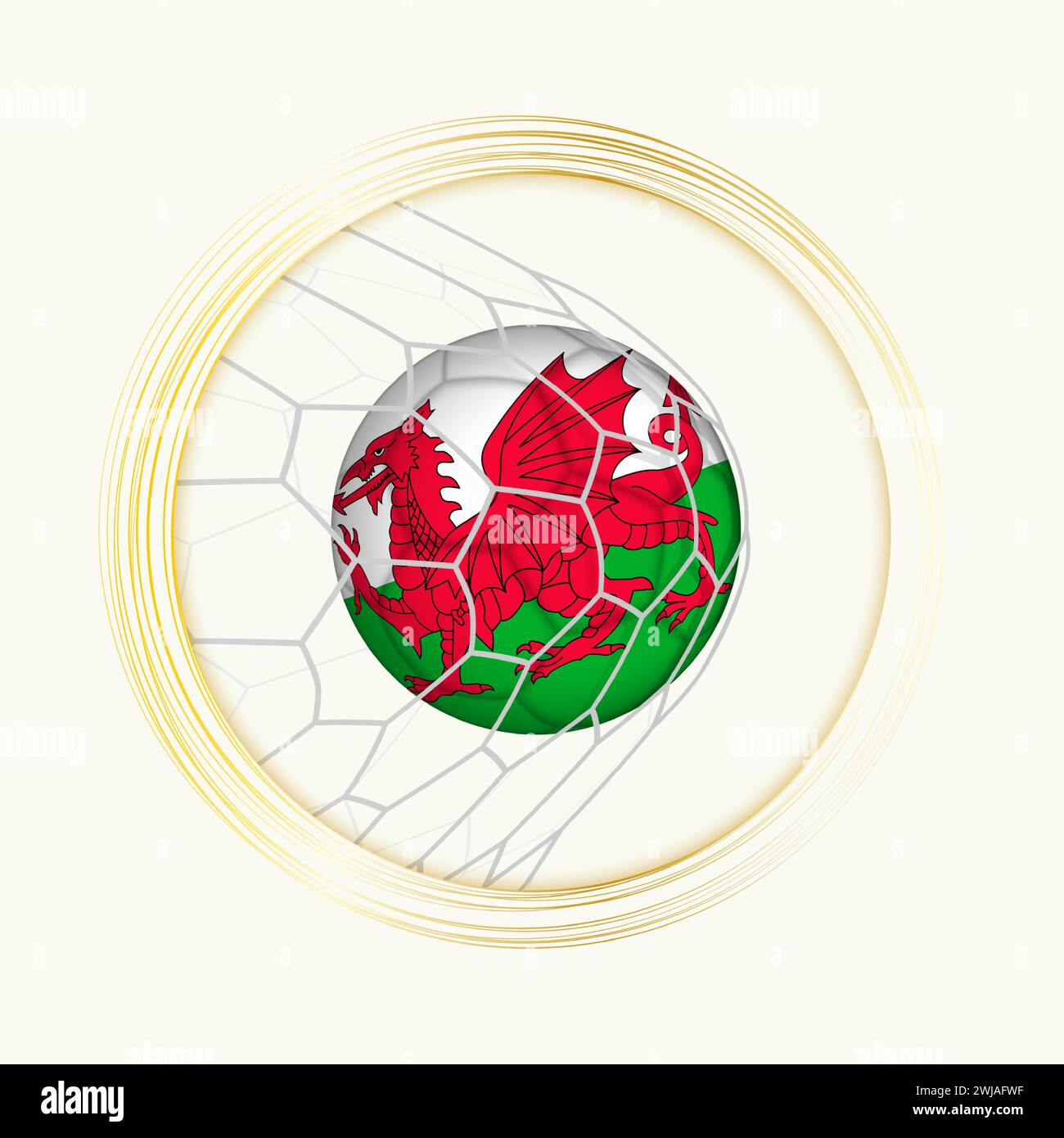 But de but du pays de Galles, symbole de football abstrait avec illustration du ballon du pays de Galles dans le filet de football. Illustration sportive vectorielle. Illustration de Vecteur