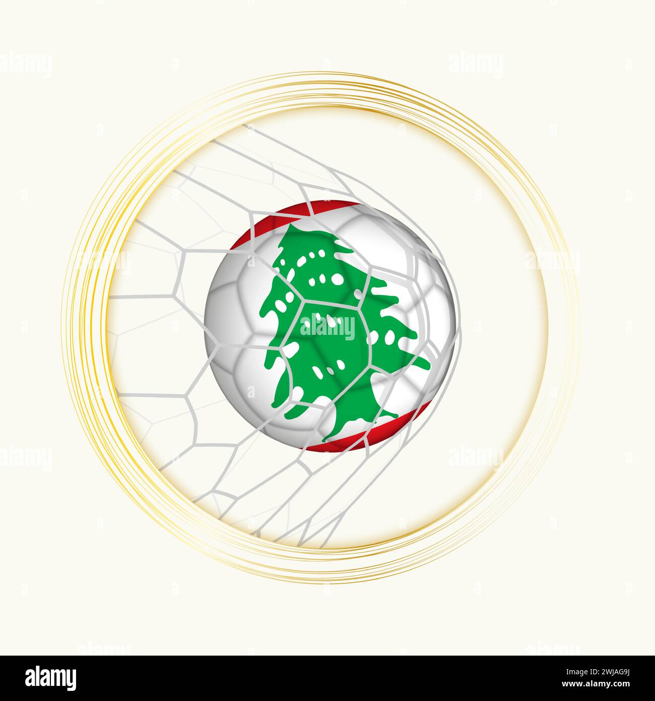 But de marquage du Liban, symbole de football abstrait avec illustration du ballon du Liban dans le filet de football. Illustration sportive vectorielle. Illustration de Vecteur