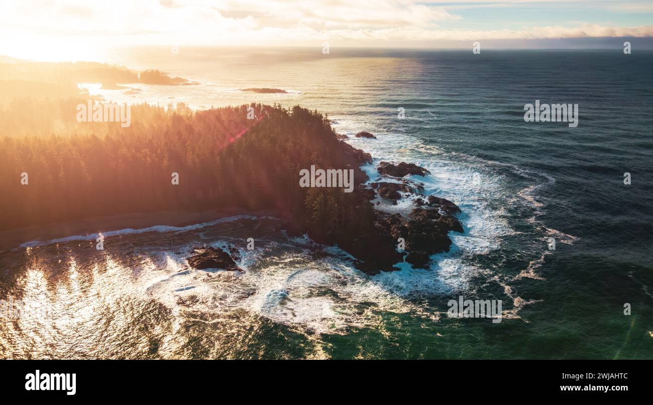 Rocky Coast sur l'océan Pacifique dans l'île de Vancouver, BC, Canada. Arrière-plan de la nature. Banque D'Images