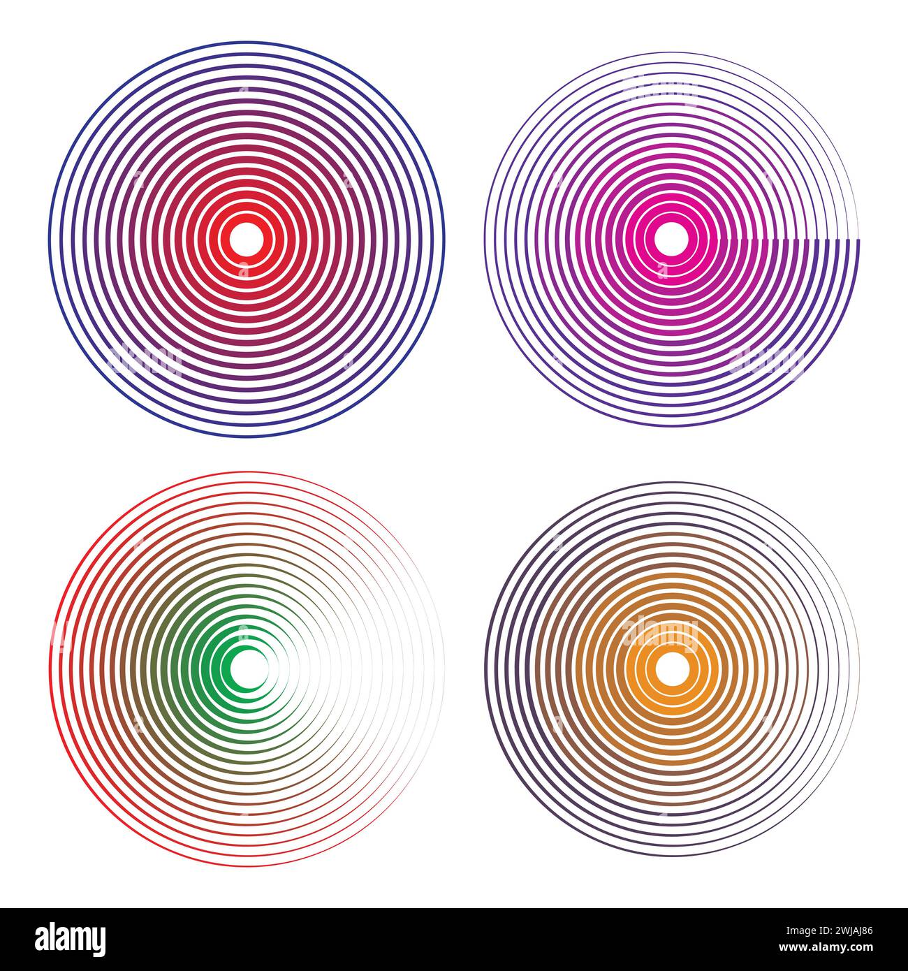 Éléments de cercle concentrique, cercle concentrique espacé, anneau onde sonore, ligne dans un concept de cercle, motif circulaire noir. Illustration de Vecteur