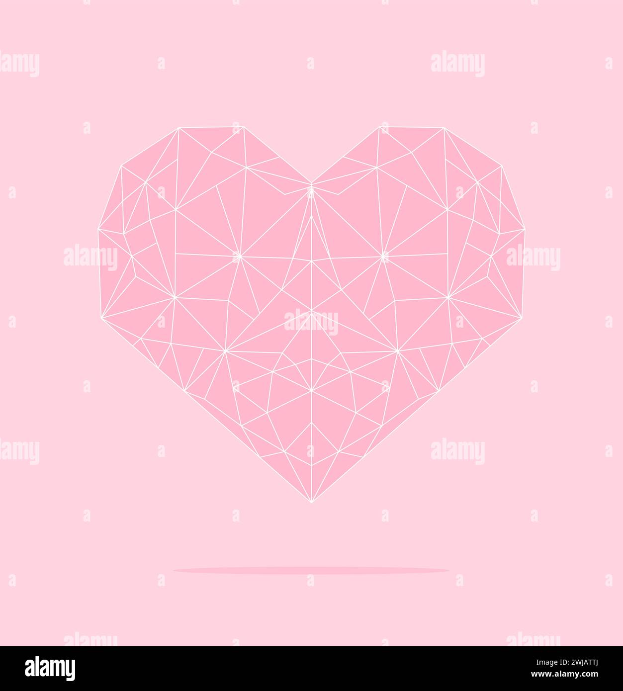 Coeur polygonal rose avec des lignes blanches sur fond rose pastel, illustration vectorielle plate Illustration de Vecteur