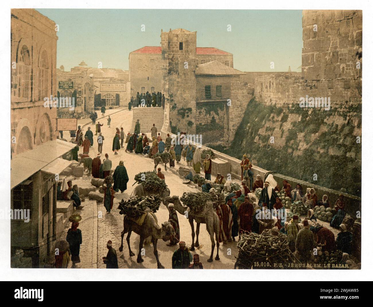 Photo vintage de Jérusalem, 'Rue de la Tour de David, le bazar, Jérusalem, Terre Sainte' Photochrom Print, vers 1890s Banque D'Images