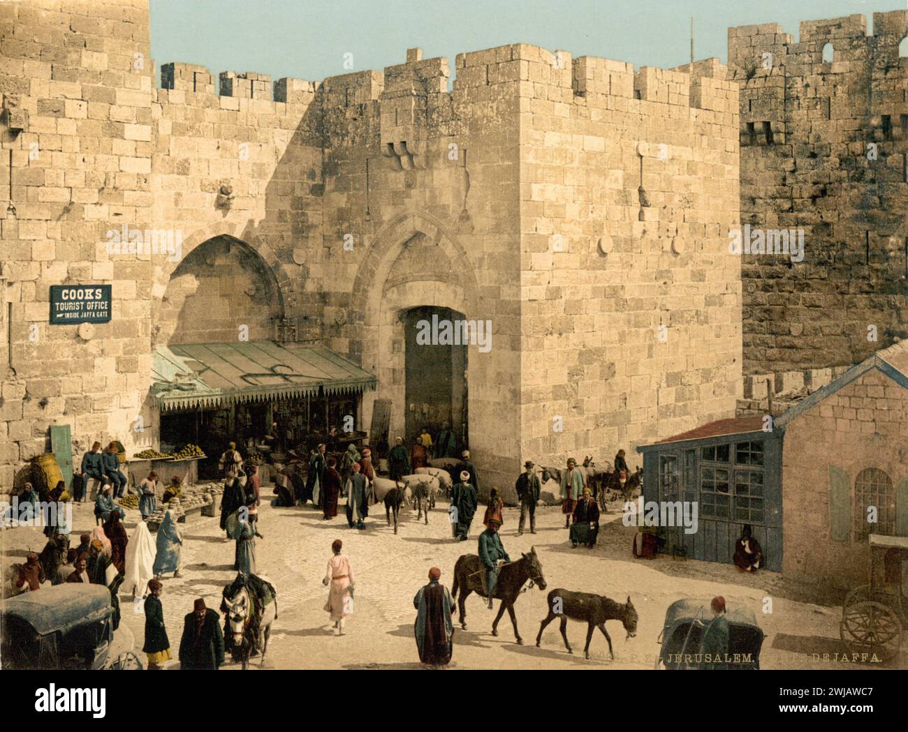Photo vintage de Jérusalem, 'la porte de Jaffa, Jérusalem, Terre Sainte' Photochrom Print, vers 1890s Banque D'Images