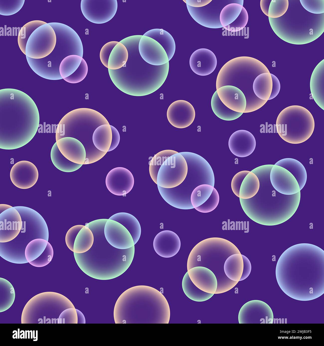 Fond violet avec des motifs de bulles. Bulles translucides de différentes couleurs Banque D'Images