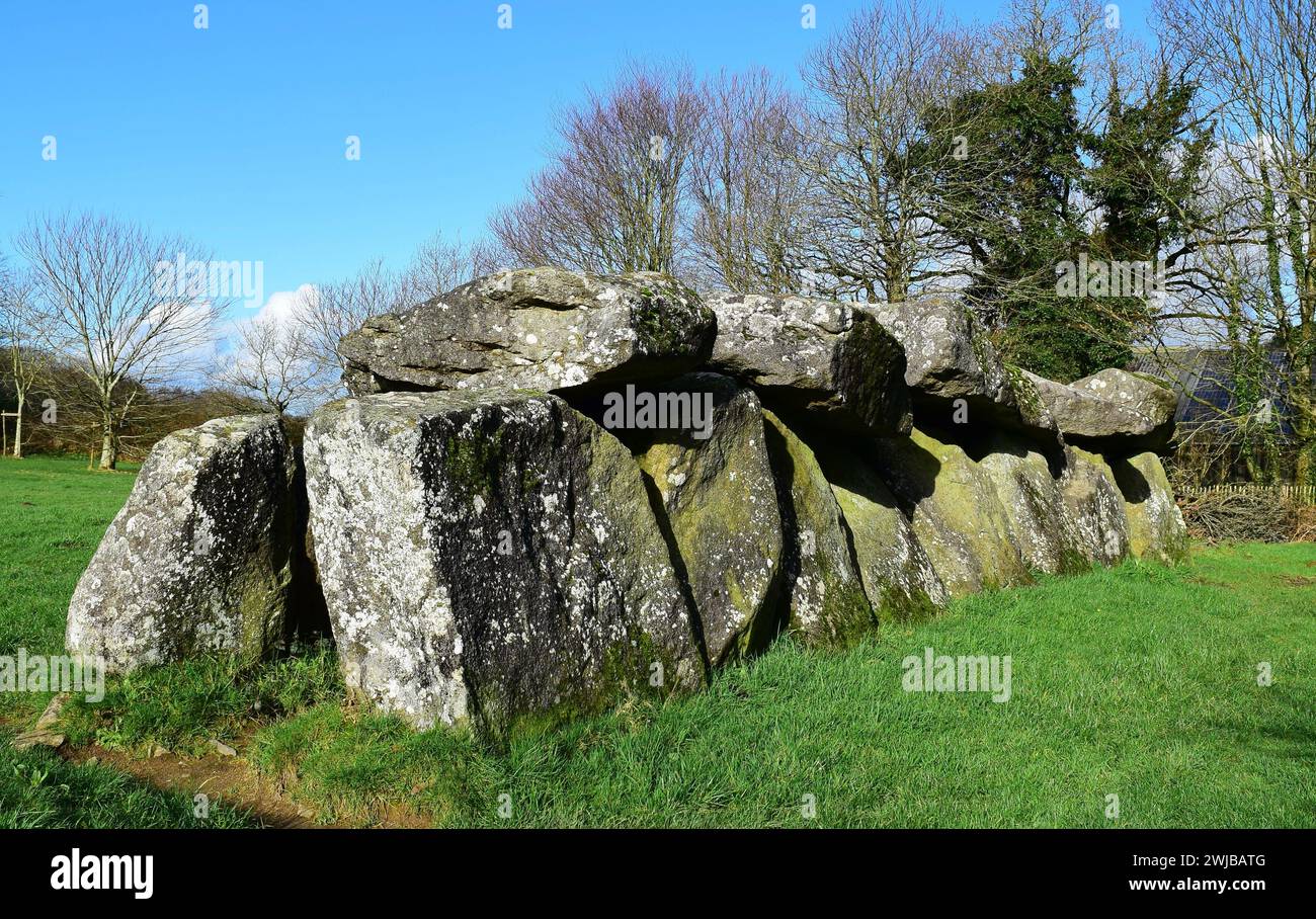 Mougau Bihan tombeau du passage néolithique postérieur, Allee Courverte, 3 000 av. J.-C., près du village de Commana, Finistère, Bretagne Bretagne, France Banque D'Images