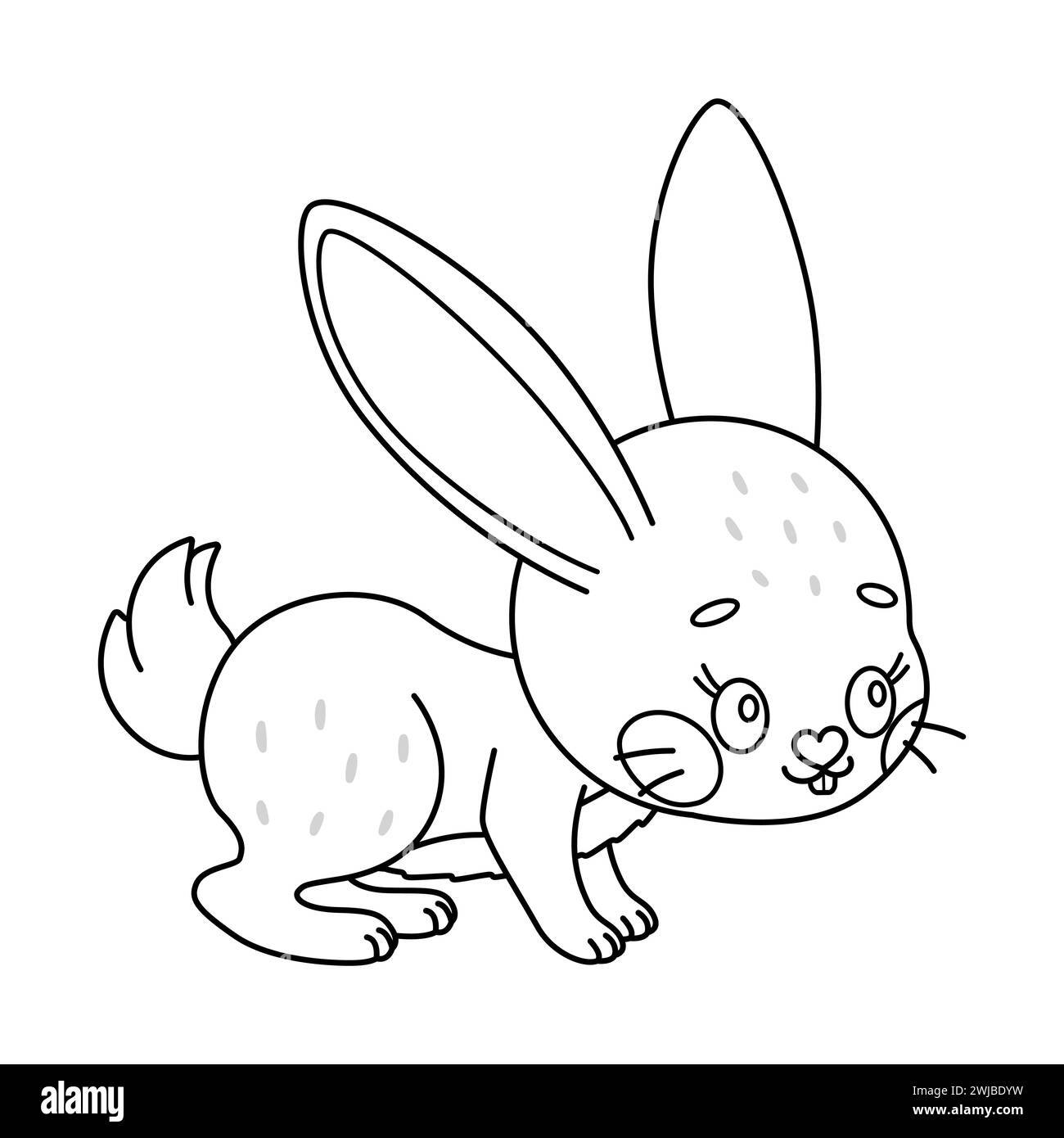 Lapin de pâques de dessin animé. Lapin mignon. Lapin Kawaii se tient sur quatre pattes. Coloriage pour enfants et adultes. Illustration vectorielle. Illustration de Vecteur