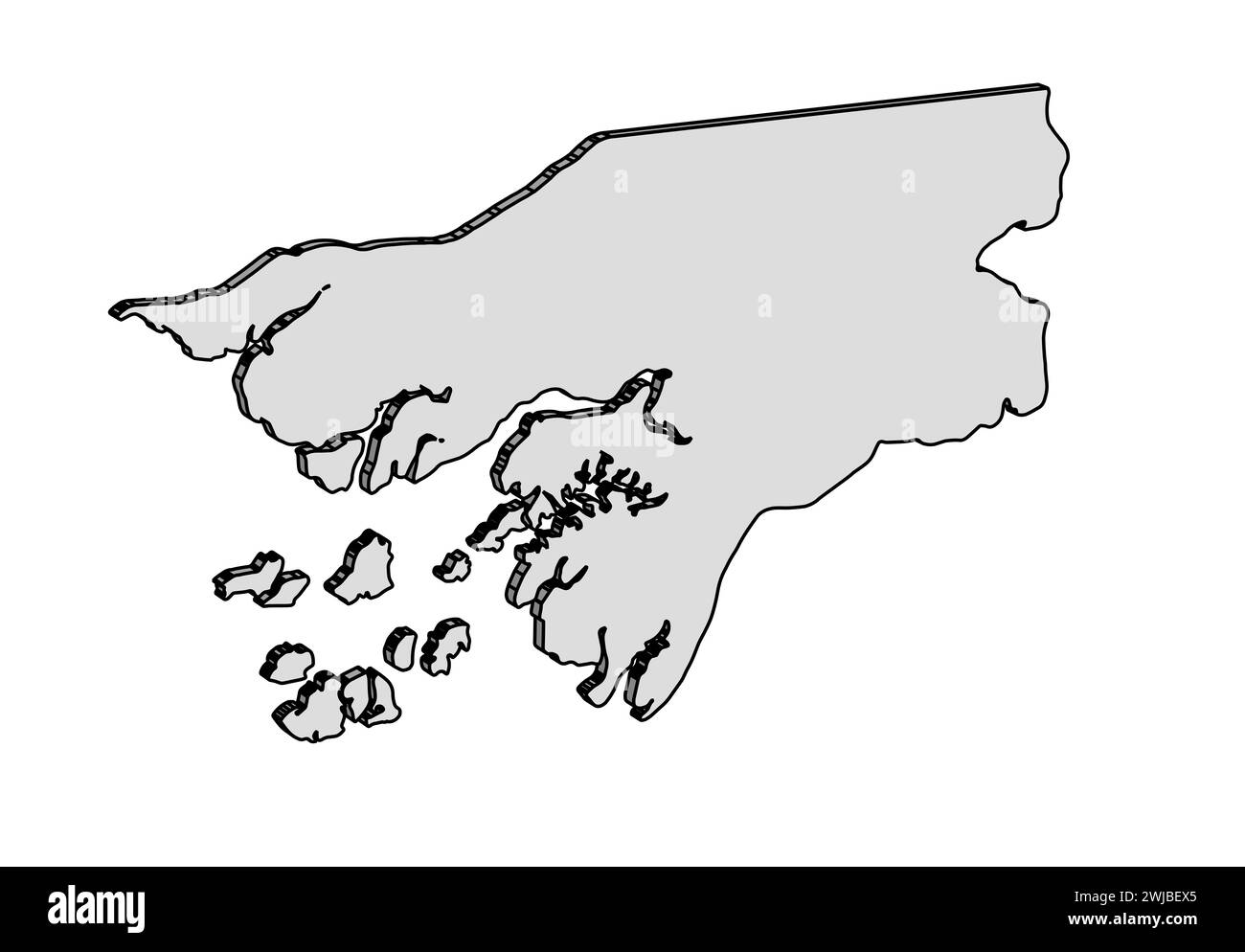 Guinée Bissau en silhouette de contour 3D sur un fond blanc Banque D'Images