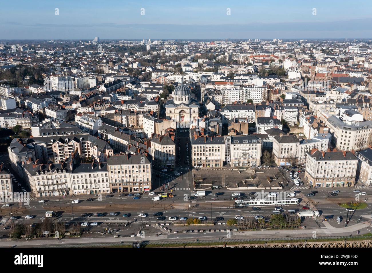 Photo prise par un drone de la ville française de Nantes sur la Loire. Banque D'Images