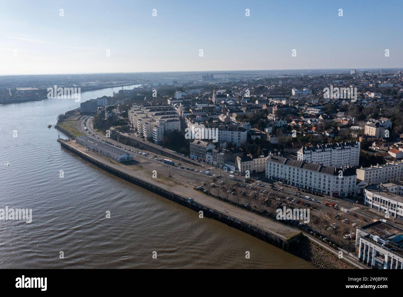 Photo prise par un drone de la ville française de Nantes sur la Loire. Banque D'Images