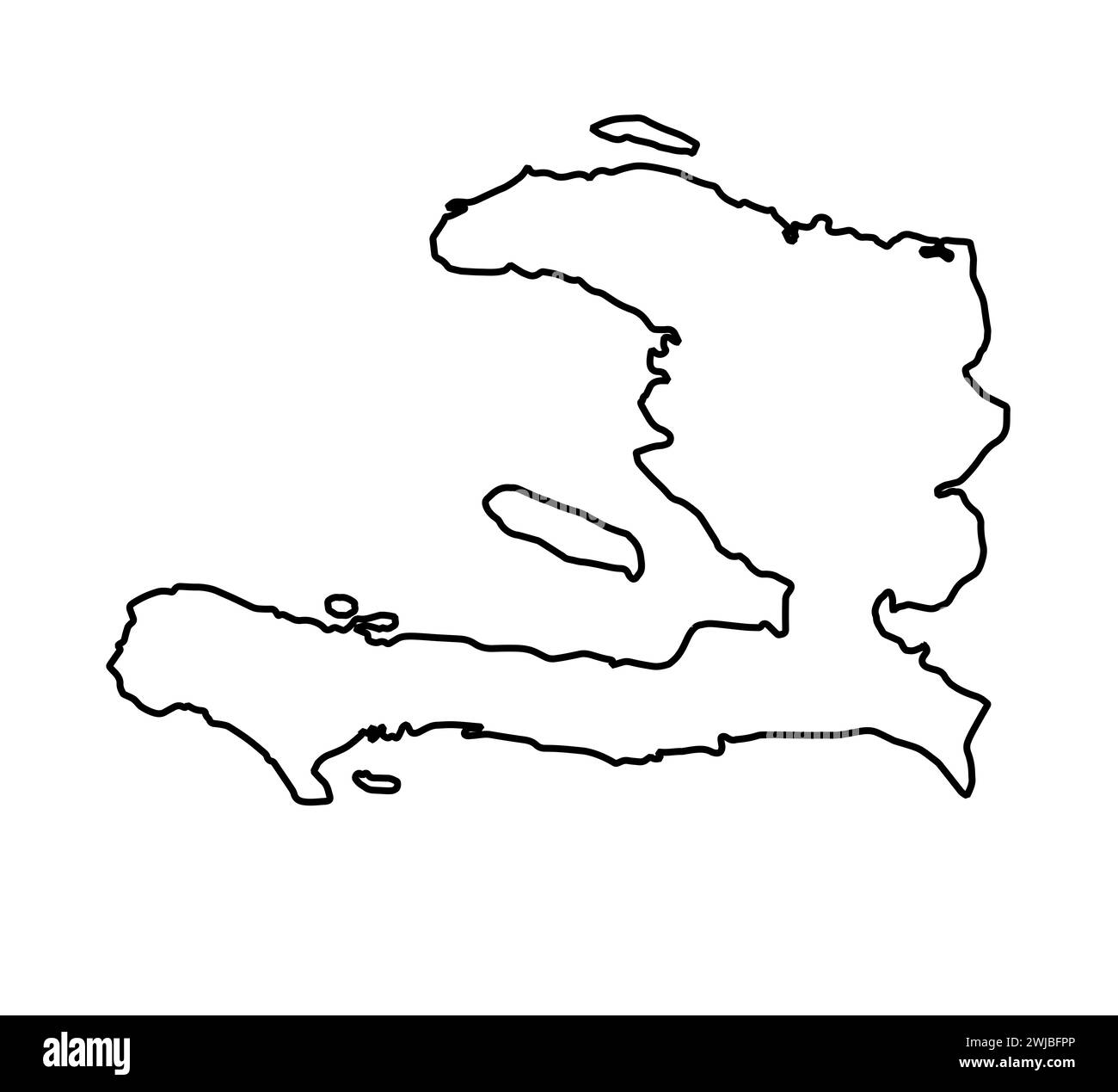Carte de silhouette de contour noir d'Haïti sur un fond blanc Banque D'Images