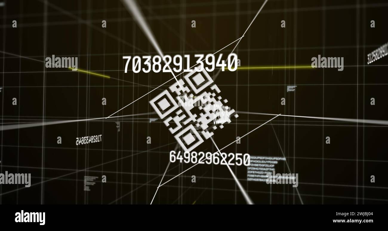 Image numérique du lecteur de code qr et modification des numéros sur le réseau à grille sur fond marron Banque D'Images