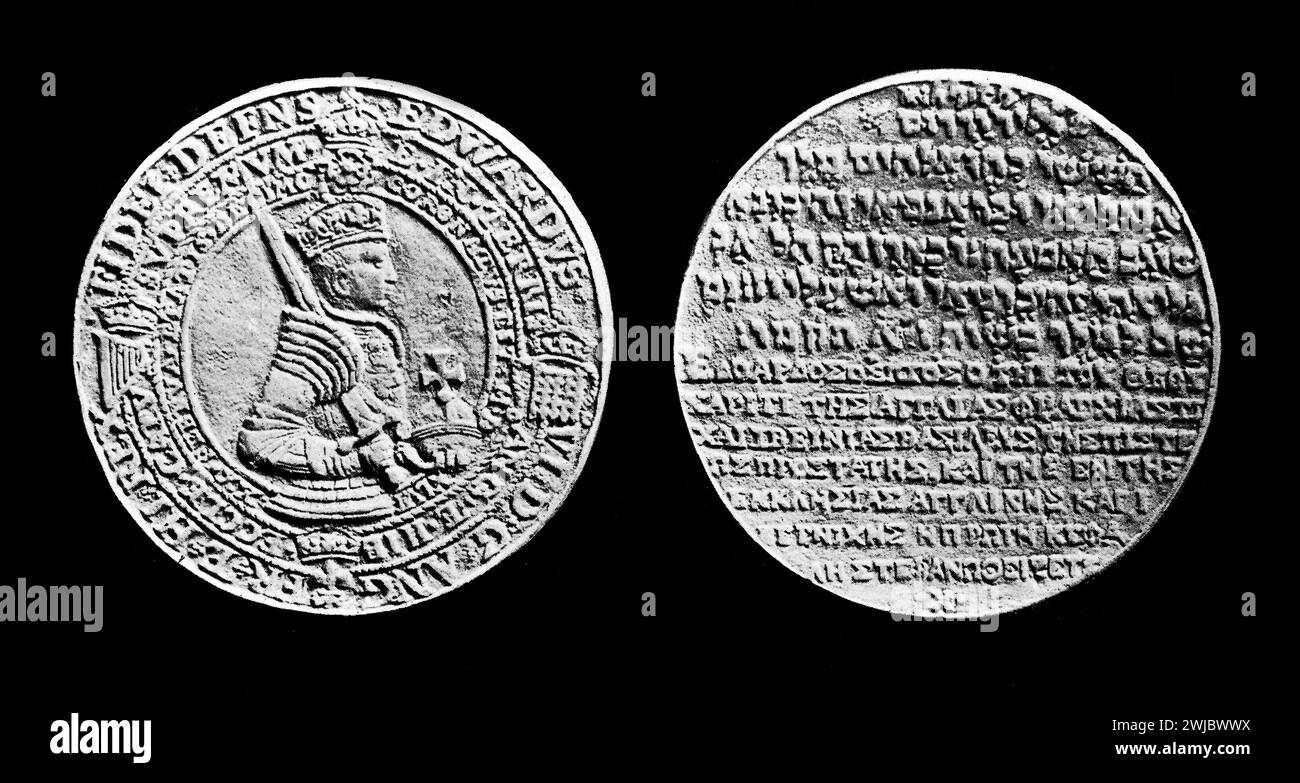 Edward VI. 1547. La première médaille du couronnement a été décernée en Angleterre. Illustration en noir et blanc du Connoisseur, un magazine illustré pour collectionneurs Voll 3 (mai-août 1902) publié à Londres. Banque D'Images