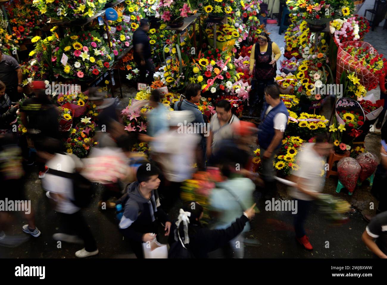 Mexico, Mexique. 13 février 2024. Les personnes assistent au marché aux fleurs pour magasiner des arrangements floraux avant la célébration de la Saint-Valentin. Le 13 février 2024 à Mexico, Mexique (crédit image : © Luis Barron/eyepix via ZUMA Press Wire) USAGE ÉDITORIAL SEULEMENT! Non destiné à UN USAGE commercial ! Banque D'Images