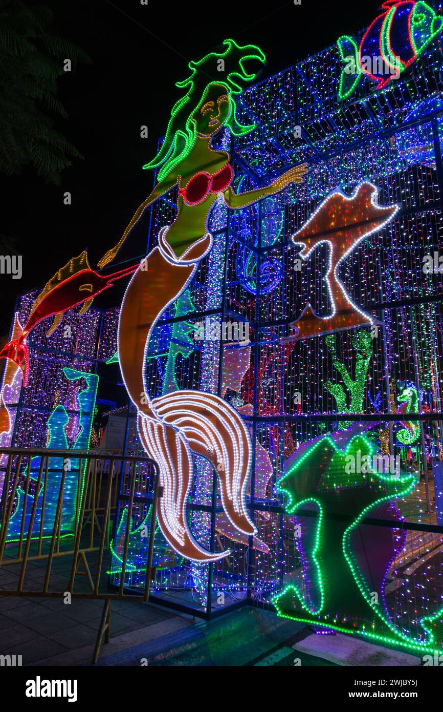 Des millions de lumières de Noël décorent le parc ibéro-américain de Saint-Domingue, en République dominicaine. Banque D'Images