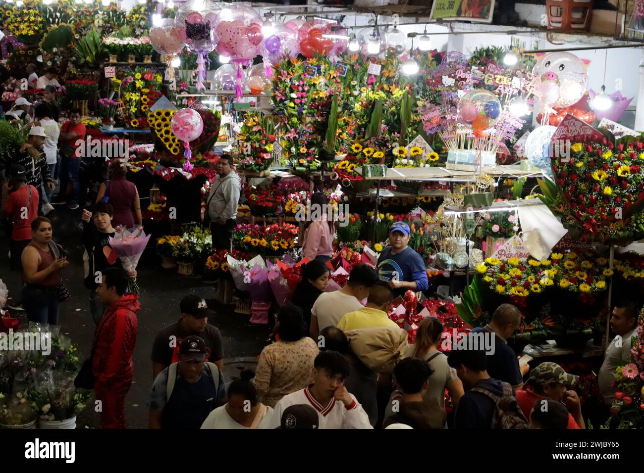 Mexico, Mexique. 13 février 2024. Les personnes assistent au marché aux fleurs pour magasiner des arrangements floraux avant la célébration de la Saint-Valentin. Le 13 février 2024 à Mexico, Mexique (crédit image : © Luis Barron/eyepix via ZUMA Press Wire) USAGE ÉDITORIAL SEULEMENT! Non destiné à UN USAGE commercial ! Banque D'Images