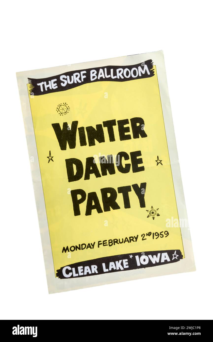 Programme 1959 pour la soirée de danse d'hiver à Surf Ballroom, Clear Lake, Iowa. Banque D'Images