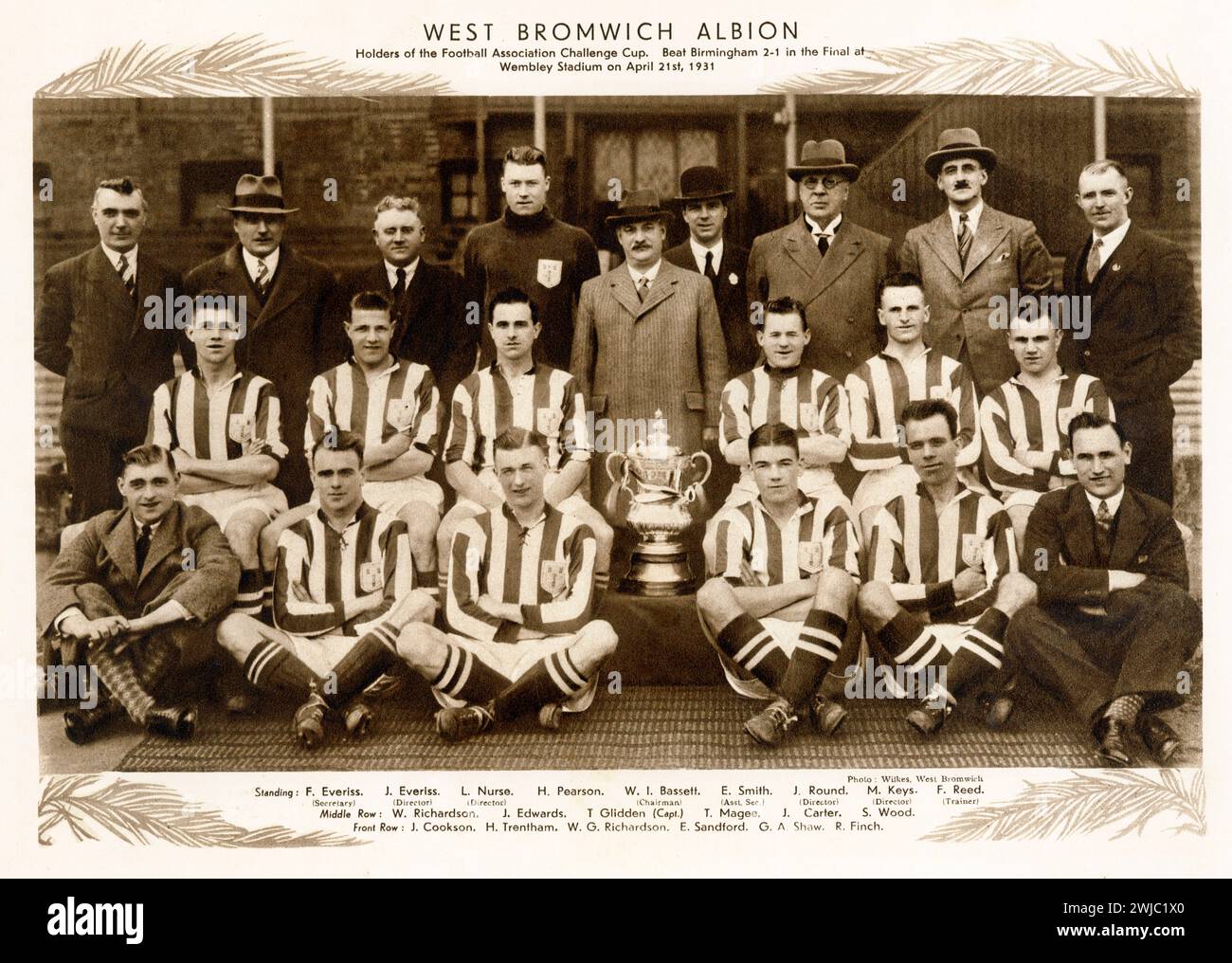 1931 photo de l'équipe du club de football Black Country, West Bromwich Albion, les Baggies, vainqueurs de la FA Cup en finale contre Birmingham Banque D'Images
