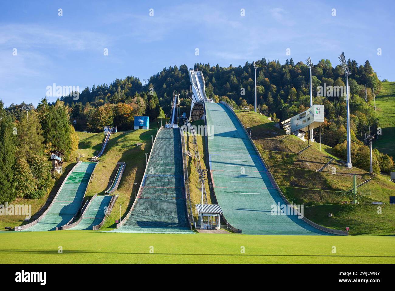 Saut à ski, Garmisch-Partenkirchen, Werdenfelser Land, haute-Bavière, Bavière, Allemagne Banque D'Images