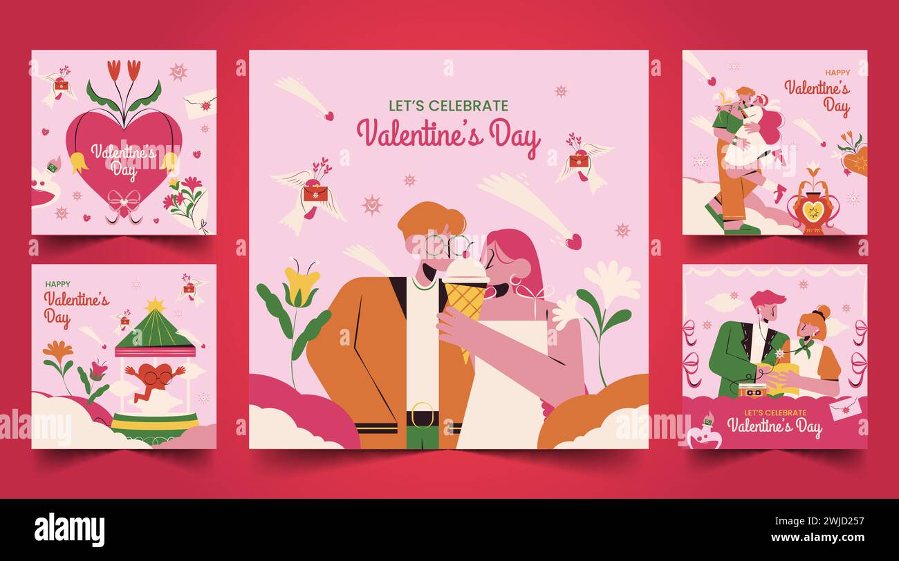 plat saint-valentin instagram publie collection illustration vectorielle de conception Illustration de Vecteur