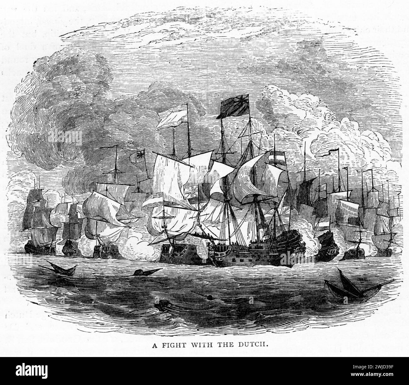 Des navires britanniques non identifiés engagés dans une bataille navale avec les Hollandais Banque D'Images