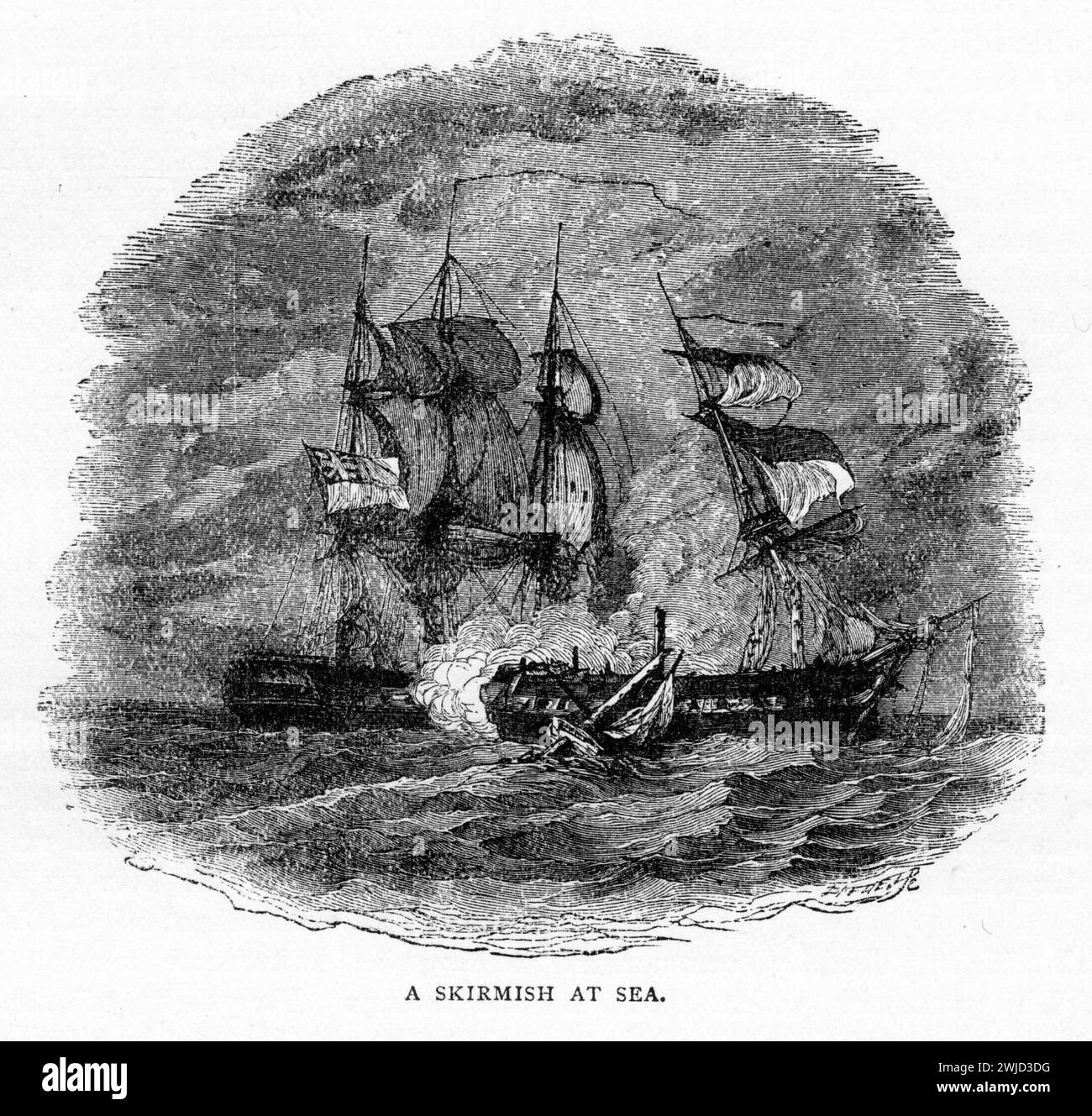 Gravure générique d'une escarmouche en mer, publiée vers 1900 Banque D'Images